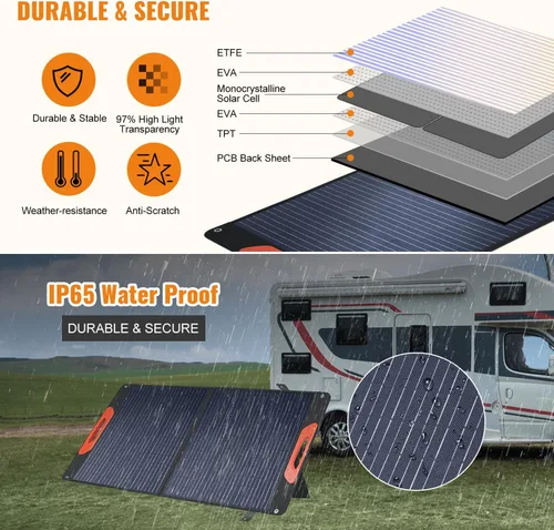 Miniatura 3 de Panel solar plegable de 100 W - Cargador para centrales eléctricas Monocristalino 23.5% de alta eficiencia QC3.0 salida USB-A/USB-C IP65