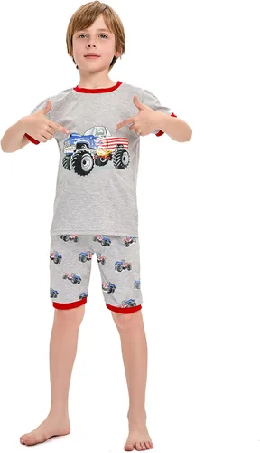 Miniatura 2 de Little Hand Conjunto de pijama para niño, pijamas cortas para niños pequeños, ropa de dormir de algodón con diseño de camión monstruo, ropa