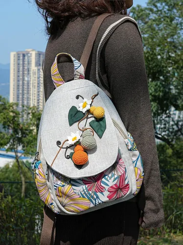 Miniatura 176 de HUANGGUOSHU Mochila de algodón tejida de algodón bohemio con bordado de lona estilo bohemio con múltiples bolsillos retro linda mochila cartera