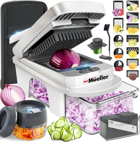 Mueller Pro-Series Todo en Uno, Rebanadora Mandolina de 12 Cuchillas para Cocina, Picador de Alimentos, Rebanador de Verduras y Espiralizador, Arena