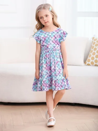 Miniatura 2 de Yousie Vestido de verano para niña pequeña, con volantes, lazo en la espalda, espalda descubierta, vestido de verano para fiesta
