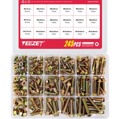 Miniatura 2 de Kit de 245 tornillos y tuercas de brida de alta resistencia, grado 8.8 M6 M8 M10, tuercas hexagonales con bridas métricas, incluye 15 tamaños más