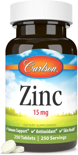 Miniatura 5 de Carlson Zinc 15 mg – Suplemento de gluconato de zinc para apoyo inmunológico y salud de la piel – Tabletas de zinc antioxidante – 250