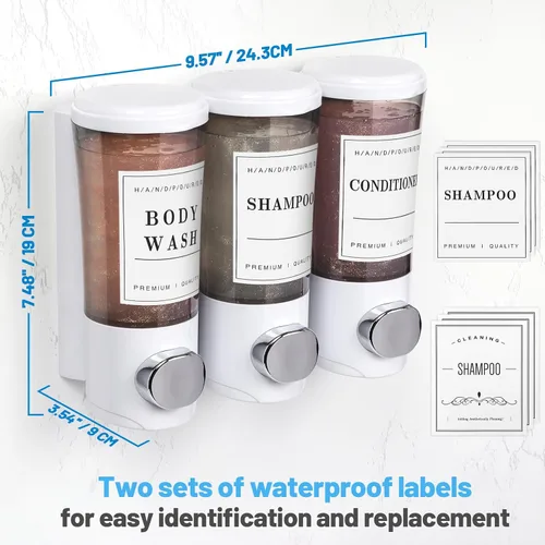Miniatura 5 de Dispensador de champú y acondicionador de 15.2 fl oz x 3, dispensador de ducha de 3 cámaras sin taladro, dispensador de jabón de ducha montado