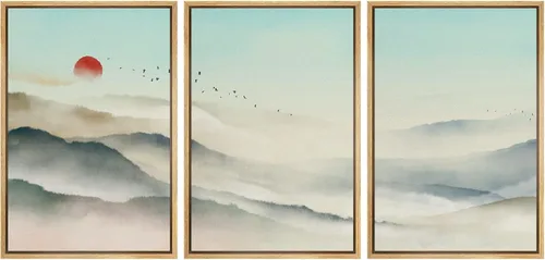 Miniatura 105 de NWT Lienzo enmarcado para pared, juego de arte en acuarela pastel, bosque de montaña oscura, naturaleza silvestre, ilustraciones de arte moderno