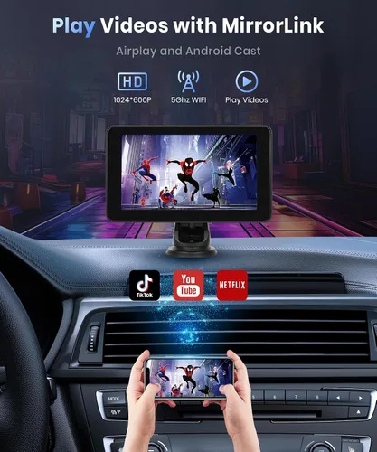 Miniatura 4 de Podofo Pantalla inalámbrica Carplay para coche, 7 pulgadas, 1080P HD IPS, pantalla táctil portátil para radio de coche, receptores de audio de radio