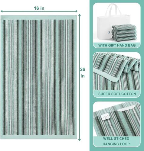 Miniatura 3 de SALAS Toallas de cocina de algodón de alta calidad para secar platos, toallas de mano grandes y largas, juegos de toallas gruesas y altamente Verde