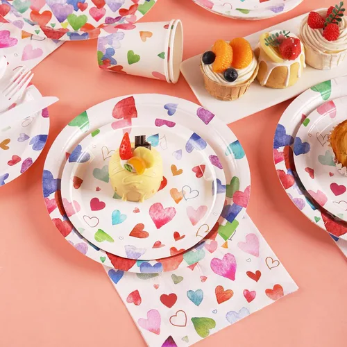 Miniatura 6 de Platos y Servilletas de San Valentín - 168 PIEZAS Platos de Corazón Desechables Juegos de Vajilla para Fiestas Suministros para Fiestas de San