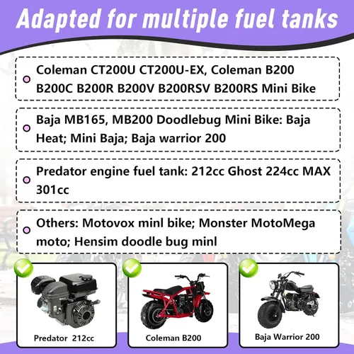 Miniatura 7 de 4 filtros de junta de tanque de gasolina compatibles con motor Predator 212, Coleman Baja y Motovox Mini bike, CT200U CT200U-EX DB30 97Cc, motor