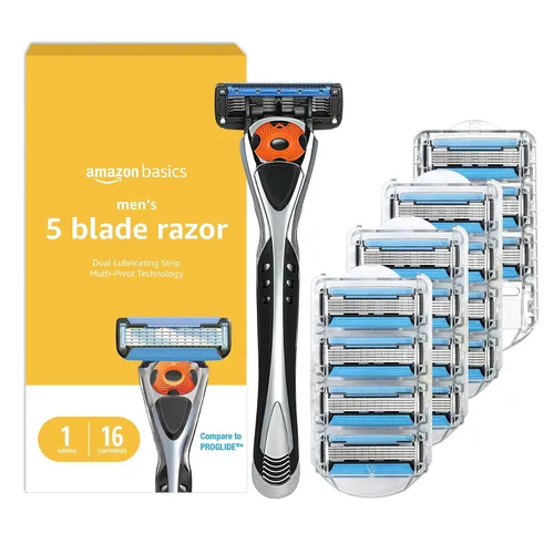Amazon Basics 5-Blade MotionSphere - Maquinilla de afeitar para hombre con 5 cuchillas, doble lubricación y recortadora de precisión, juego de 17