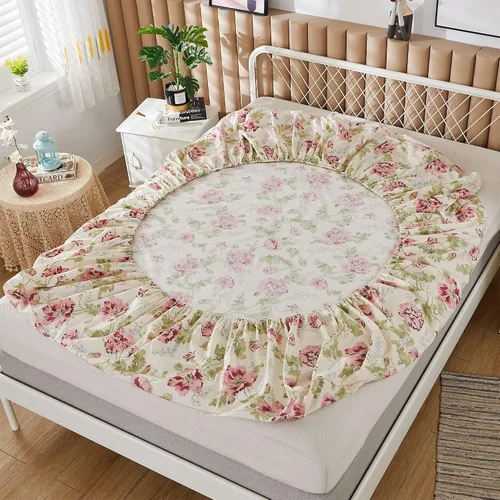 Miniatura 5 de ABREEZE Juego de sábanas con estampado floral beige, juego de ropa de cama bohemio, juego de ropa de cama de lujo de 4 piezas, medallón de damasco