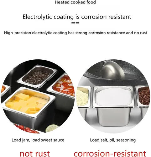Miniatura 6 de Recipiente de alimentos de acero inoxidable con sartenes y tapas, dispensador de condimentos para encimera, organizador de especias, soporte
