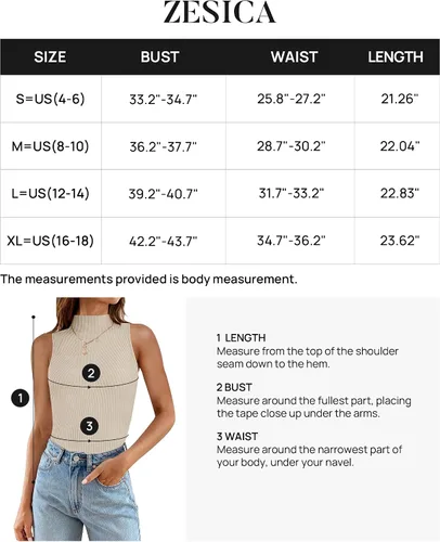 Miniatura 6 de ZESICA Camisetas sin mangas de verano para mujer, cuello de tortuga, de punto acanalado, ajustadas, básicas, casuales