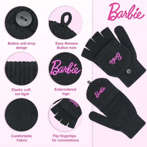 Miniatura 3 de Barbie Gorro de invierno para mujer Gorro de invierno para mujer con guantes, gorro cálido, gorro de punto rosa