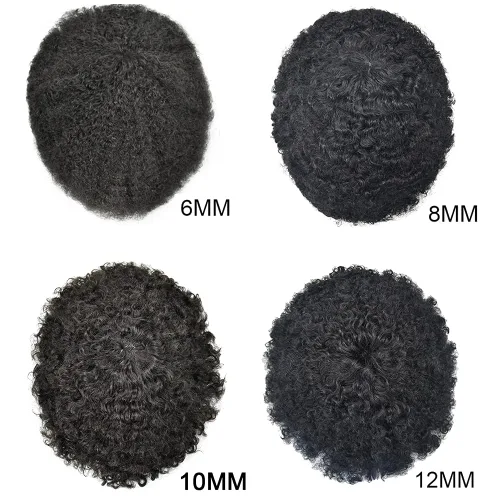 Miniatura 5 de Afro Toupee para hombres negros, rizado brasileño, pieza de cabello humano de 8 x 10 pulgadas, unidades de cabello negro, afroamericano afro