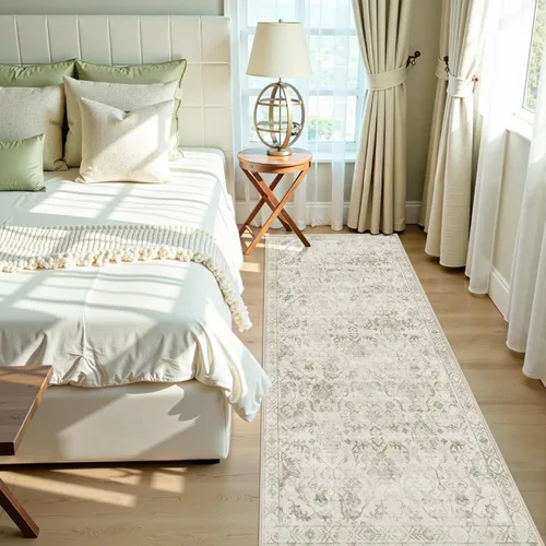 Miniatura 32 de Alfombra de área pequeña de 2 x 3 pulgadas, color beige, para entrada, baño, cocina, antideslizante, de pelo bajo, lavable, moderna alfombra bohemia