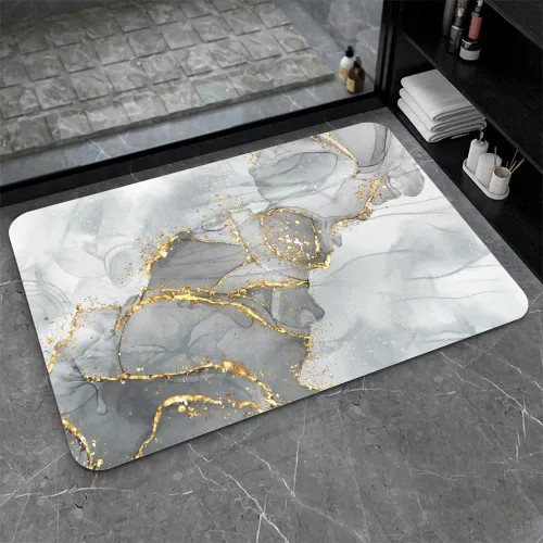 Miniatura 8 de Tapete de baño de tierra de diatomeas, arte abstracto, sol dorado, antideslizante, volumen súper absorbente, de secado rápido para baño, cocina