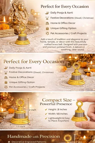 Miniatura 7 de Juego de 1 campanas de latón plateado dorado de 2 pulgadas, decoración de Navidad, cascabel, trineo, manualidades, decoración del hogar, elefante