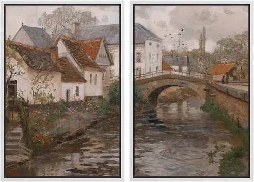 Miniatura 22 de MUDECOR Lienzo enmarcado para pared, bosque brumoso, reflejos, paisaje tranquilo, ilustraciones modernas, arte decorativo, bohemio, tranquilo/zen