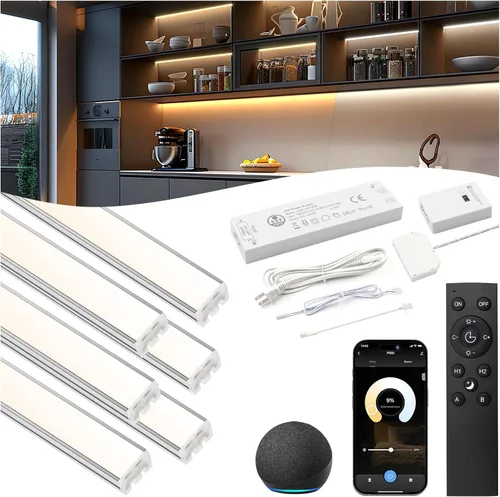 Iluminación inteligente VST bajo gabinete de 6 barras - UL listada CRI 93+ Tiras de luz COB ajustables, compatibles con Alexa y Google Home, control