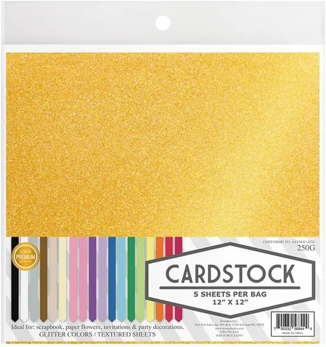 Irdecent Glitter - Cartulina para manualidades, 13 opciones de color, 8.82 oz. 12 x 12 pulgadas, 5 hojas premium (canario)
