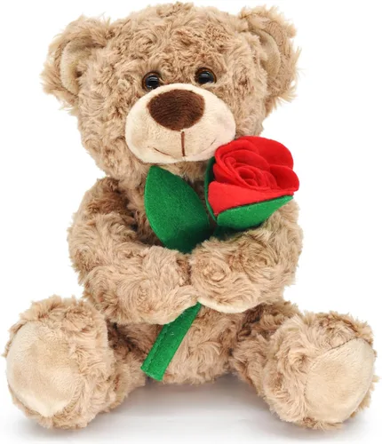 Muñeca de oso de peluche de 12 pulgadas con rosa, juguetes de animales de peluche suaves para regalos de decoración del hogar para ella/novia,