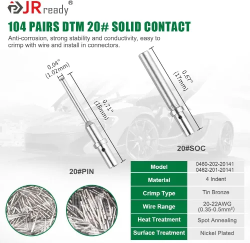 Miniatura 7 de JRready ST6360 Kit de conectores Deutsch, conector DTM 2 3 4 6 8 12 pines, herramienta de engarce Deutsch, contactos sólidos 20-22 AWG, 10 piezas