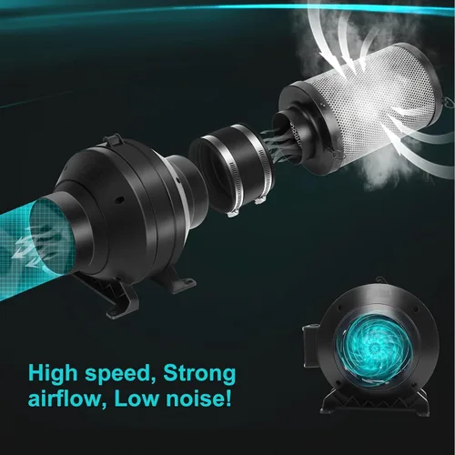 Miniatura 7 de Kit de filtración de aire, ventilador de conducto en línea de 4 pulgadas y 190 CFM con controlador de velocidad, filtro de alto carbono de 12