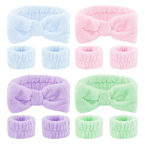 Miniatura 11 de CIEHER 12 PCS Diademas de Maquillaje para Mujeres Muñequeras Bandas de Lavado Scrunchies Puños para Lavar la Cara, Banda de Cabello Suave con Lazo a