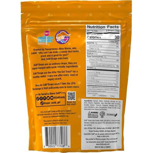 Miniatura 5 de Zolli Drops Vitamina C Clean Teeth Candy sin azúcar con xilitol, sin colorantes, apto para dieta keto y diabética, golosinas aprobadas por dentistas