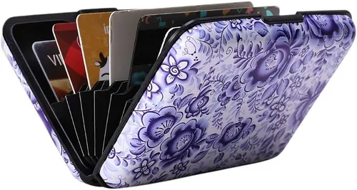 Miniatura 27 de ELFISH Mini cartera de aluminio RFID para tarjetas de crédito, funda de identificación de metal para hombres y mujeres, Happy Flower, Cartera Rfid