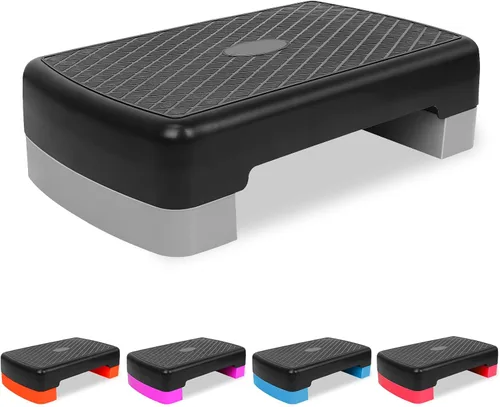 Miniatura 11 de Entrenador de plataforma aeróbica de entrenamiento de ejercicio, escalón aeróbico de 18 pulgadas con elevadores de altura ajustable de 4 a 6 pulgadas
