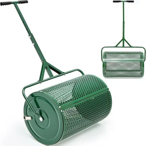 Miniatura 10 de Hiboom Esparcidor de compost de 36 pulgadas, esparcidor de turba y musgo, rodillo de estiércol con mango ajustable en forma de T, malla metálica