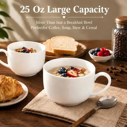 Miniatura 3 de Juego de tazas grandes de sopa con asas, 2,25 onzas, tazas de café de porcelana fina, aptas para microondas y cuencos de avena para café, té