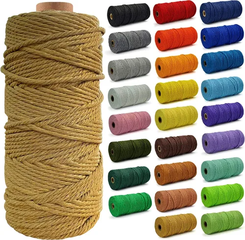 Miniatura 11 de Cuerda de Algodón 8mm x 20 Yardas - Cuerda de Macramé Natural Sin Blanquear - Cuerda de Algodón Trenzada de 3 Hilos para Colgar en la Pared, Blanco