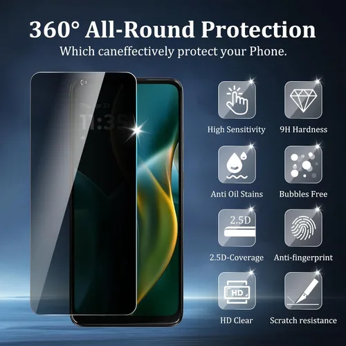 Miniatura 2 de Paquete de 4 protectores de pantalla de privacidad para Motorola Moto G 5G 2025 con 2 protectores de lente de cámara, vidrio templado de dureza 9H