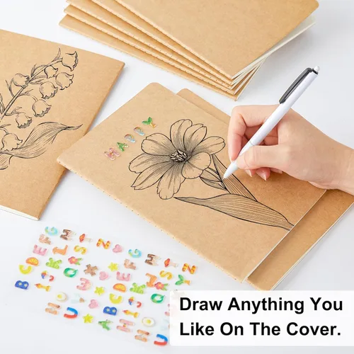 Miniatura 3 de feela Paquete de 8 cuadernos de papel kraft sin forro, bloc de notas en blanco para dibujar y escribir, cuaderno de bocetos pequeño diario de viaje