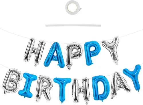 Miniatura 28 de TONIFUL Pancarta de Globos Negros de Feliz Cumpleaños de 16 Pulgadas con Letras de Papel de Aluminio Mylar, Cartel Banderín Reutilizable