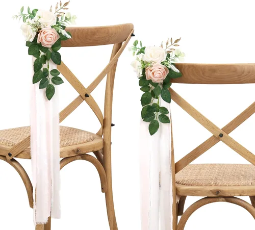 Miniatura 10 de Decoraciones de pasillo de boda para ceremonia de boda, juego de 10 flores de banco para decoración de sillas de iglesia, decoración de fiesta