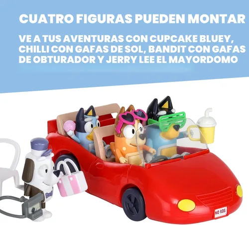 Miniatura 7 de Bluey Figura (2.5 pulgadas) y juego de vehículo convertible de escape, robusto auto de juguete para niños con 4 accesorios y calcomanías, juguetes