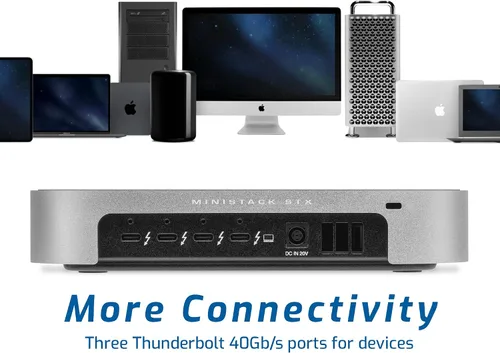Miniatura 4 de OWC miniStack STX Caja de almacenamiento actualizable y Thunderbolt Hub/Mini Dock, 4 puertos USB-C, soporta SSD de 3.5" y 2.5", HDD, M.2 PCIe NVMe