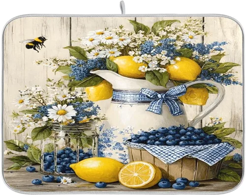 Miniatura 27 de Tapete de secado de platos, girasoles en madera, tapete de secado reversible absorbente de flores, tapete de secado de platos, tapete para secar