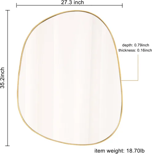 Miniatura 2 de ELEHUME Espejo asimétrico para decoración de pared de 27 x 35 pulgadas, moderno espejo de pared con marco dorado para sala de estar, baño