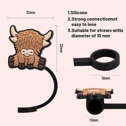 Miniatura 4 de 6 piezas de cubierta de pajita de silicona para vacas de las Tierras Altas, cubierta de pajita, tapa de pajita para vaso Stanley, adecuada