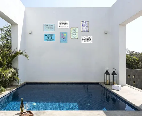 Miniatura 4 de MOSM Divertido letrero de metal vintage – Welcome to the Fire Pit, We Have Beer and Open Flames – Decoración de pared retro al aire libre para patio