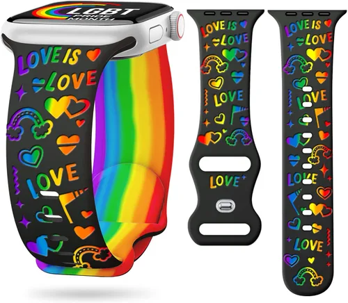 Miniatura 28 de Dressy Designer - Correa de silicona para orgullo compatible con Apple Watch para mujeres y hombres de 38/40/41/42/44/45/46/1.929 in, correas