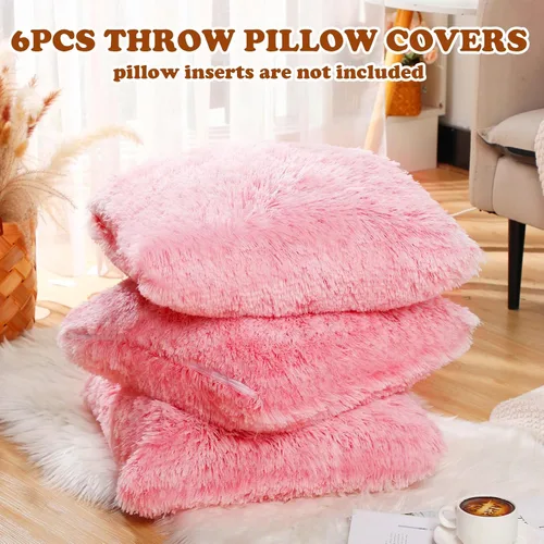 Miniatura 3 de VitalCozy 6 fundas de almohada de piel sintética esponjosa para sofá, cojín cuadrado de 18 x 18 pulgadas, fundas de almohada decorativas de lujo