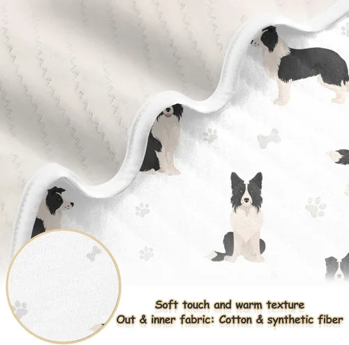 Miniatura 2 de Ollabaky Manta de algodón con diseño de perro Border Collie para niños y niñas, manta de algodón para cuna, cochecito o guardería, manta