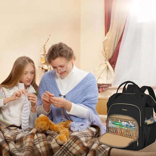 Miniatura 2 de Mochila para hacer punto, organizador grande de bolsa de ganchillo, organizador de almacenamiento de hilo resistente al agua, soporte de hilo