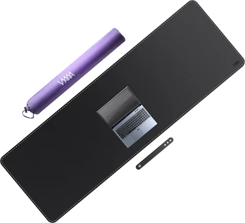 Miniatura 32 de Vyaaa Tapete de cuero para escritorio, 63" x 23.6" pulgadas, protector de escritorio de cuero, impermeable, extra grande, alfombrilla de mouse Negro